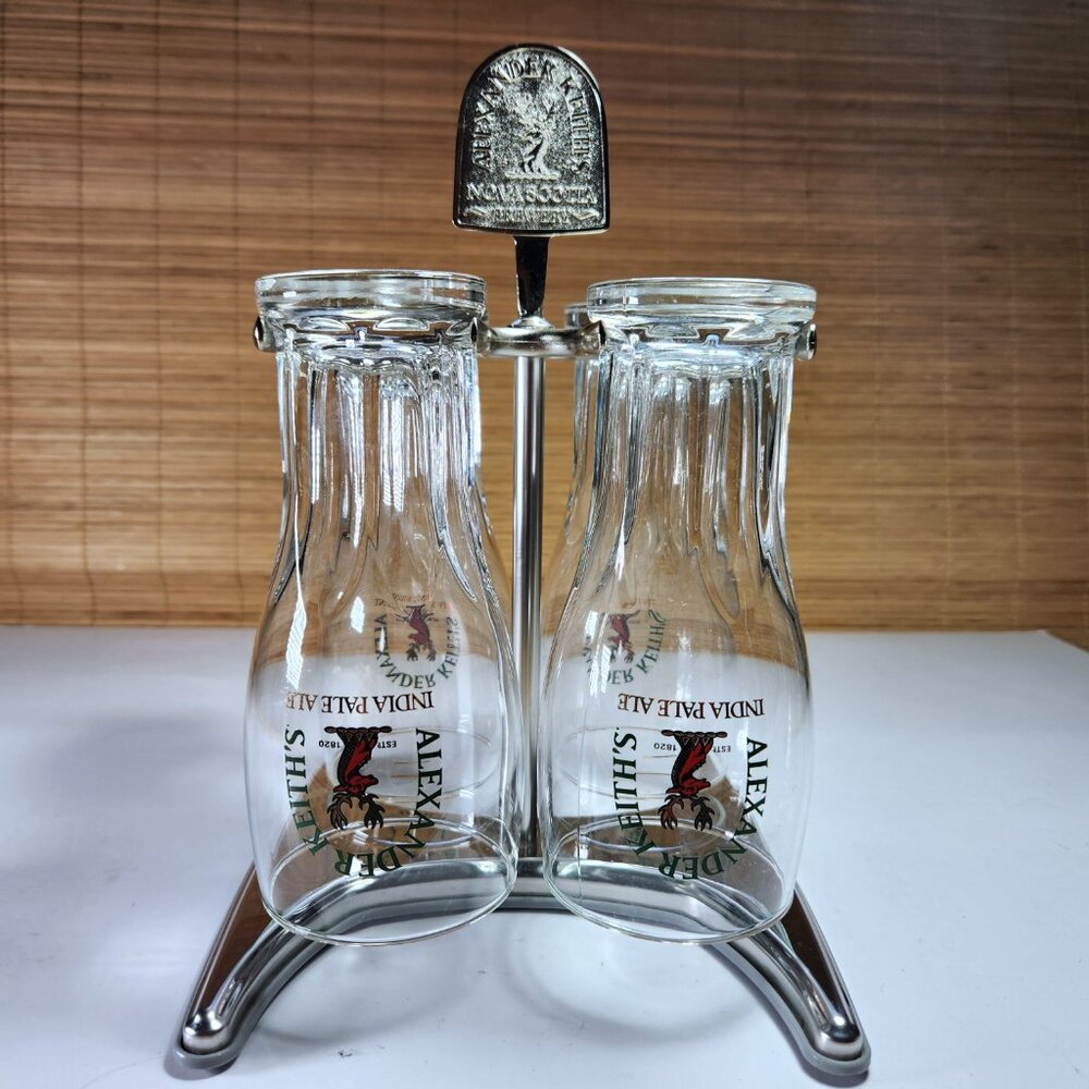 Alexander Keith's Beer Glasses and Stand Set 4 Glasses India Pale Ale